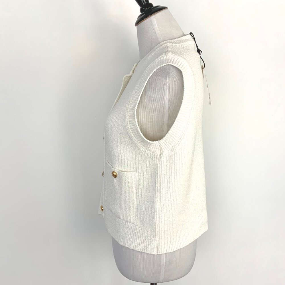 Zara Plain Knit Top/Vest in Cream with Gold Buttons Sz M - Picture 14 of 16
